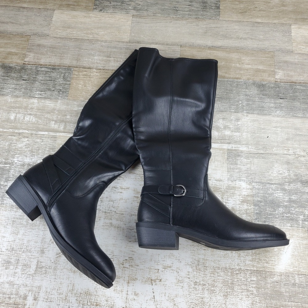 Baretraps Natara Womens Riding Boot Sz 9.5 M Black Faux Leather Classic Side Zip